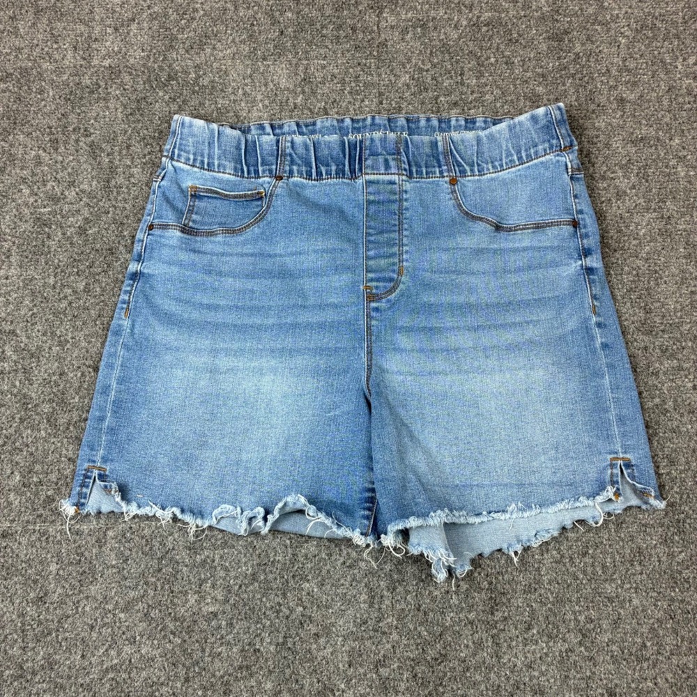Soundstyle Amazing Donna Pull On Denim Shorts Blue Medium Wash Raw Hem Large